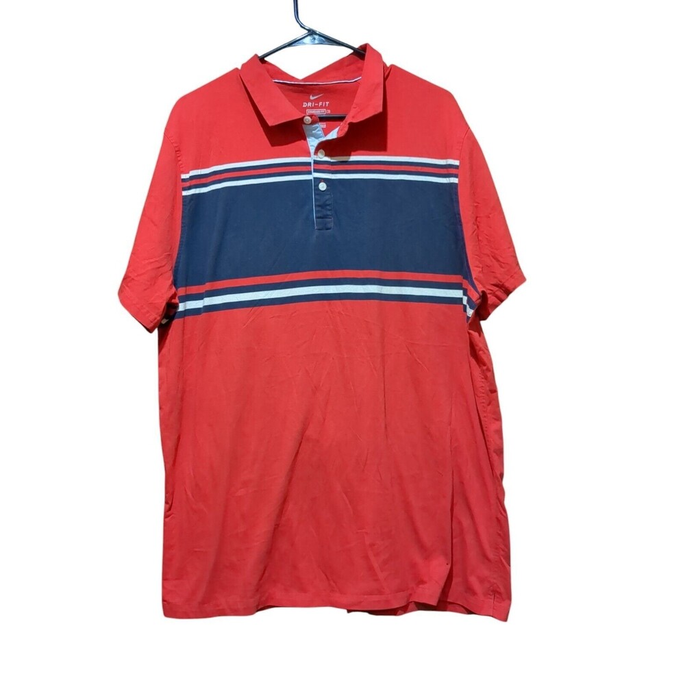 Men's Nike Dri-Fit Polo Short Sleeve Golf Shirt Red Blue White Sz XXL See Descr
